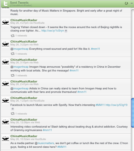 China Music Radar at Music Matters 2011, twitter stream